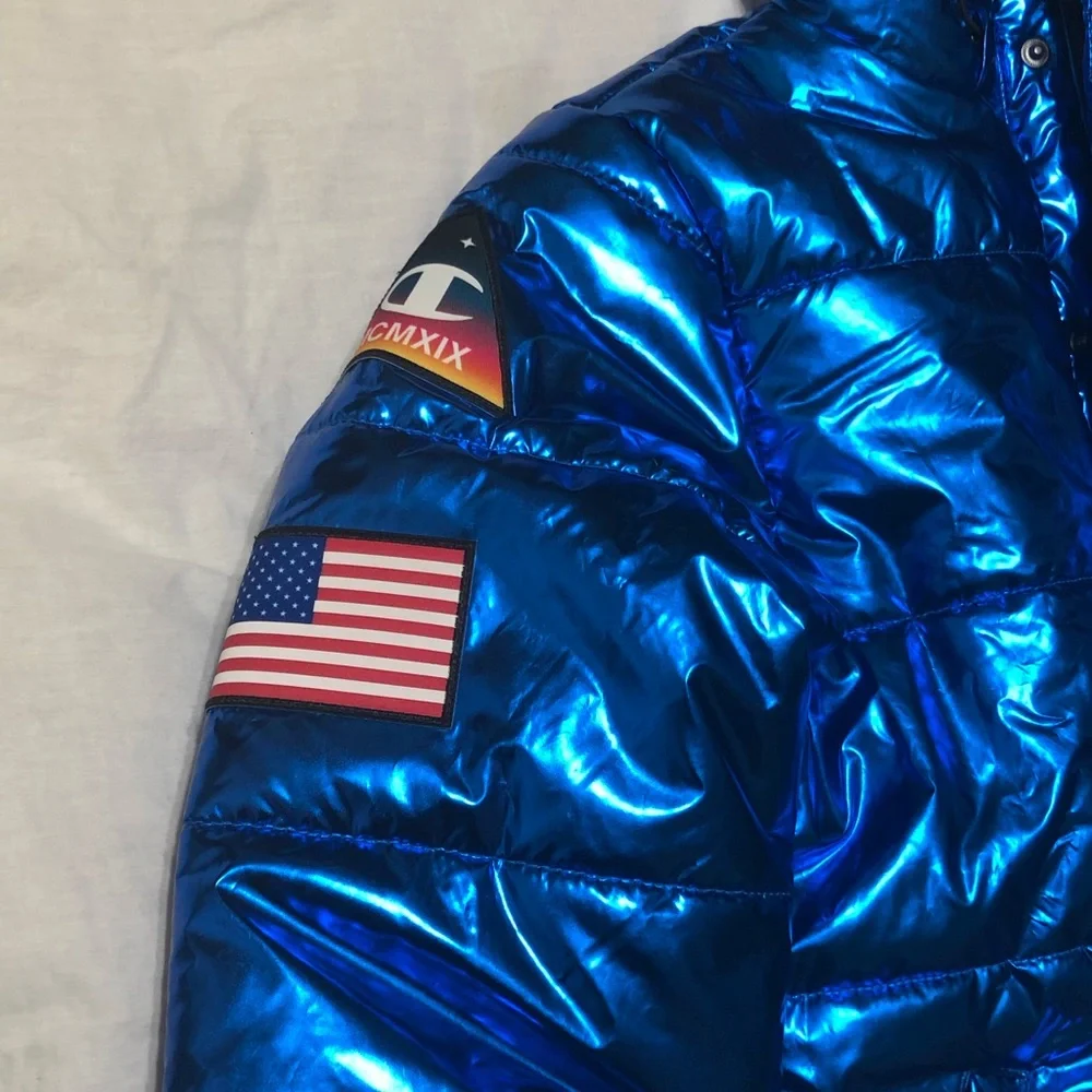 Champion  NASA Metallic‎ Puffer Jacket Blue Quilted - Picture 4 of 9